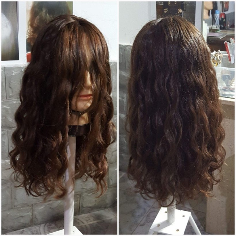 Peluca de cabello natural castaño hecha a medida en Mendoza